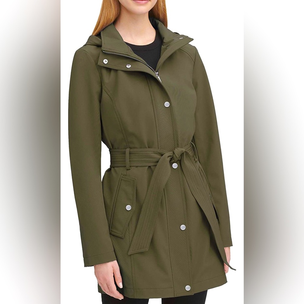 NWT DKNY Belted and Hooded Jacket Plus size 1XL Louden Green (Olive)